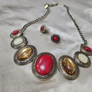 Elegant Red and Gold Statement Necklace Set